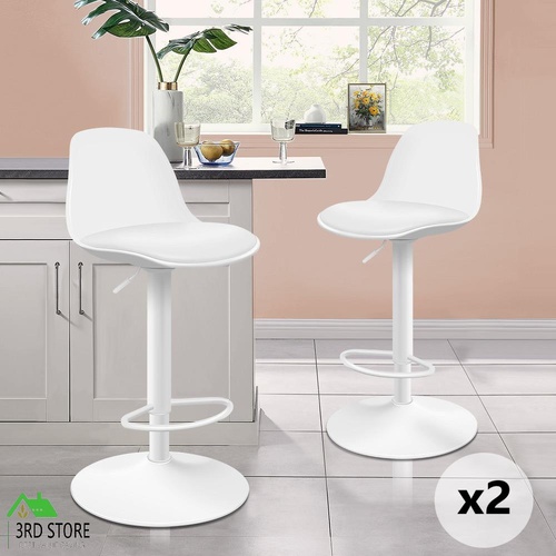 ALFORDSON 2x Bar Stools Kitchen Swivel Chair Leather Gas Lift Philip WHITE