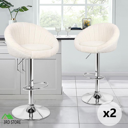 ALFORDSON 2x Bar Stools Gas Lift Sherpa Bar Chairs Kitchen Swivel Susan BEIGE