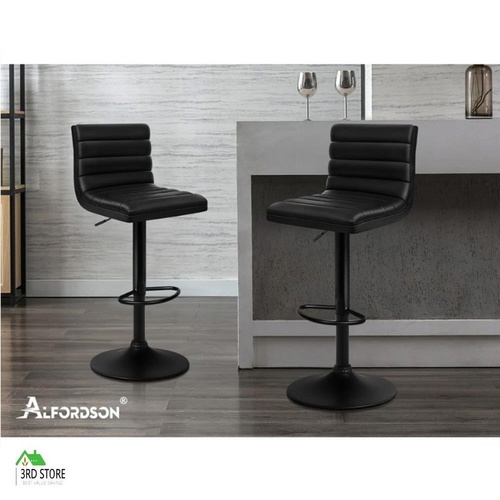 ALFORDSON 2x Bar Stools Ruel Kitchen Swivel Chair Leather Gas Lift ALL BLACK
