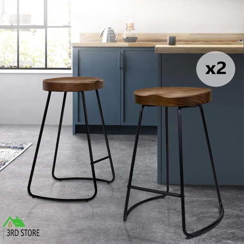 ALFORDSON 2x Bar Stools 65cm Tractor Kitchen Wooden Vintage Chair Dark