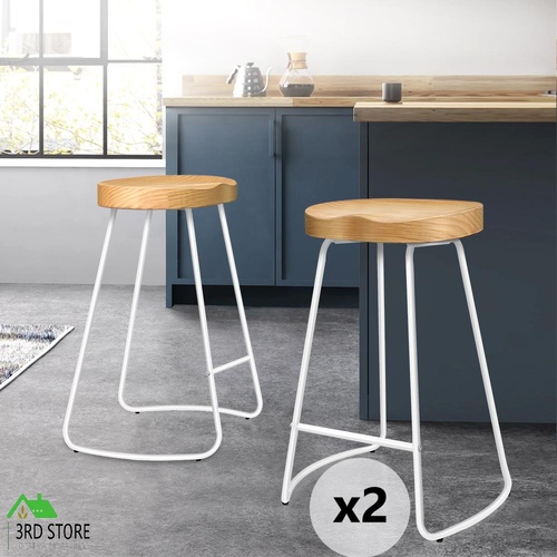 ALFORDSON 2x Bar Stools 65cm Tractor Kitchen Wooden Vintage Chair White