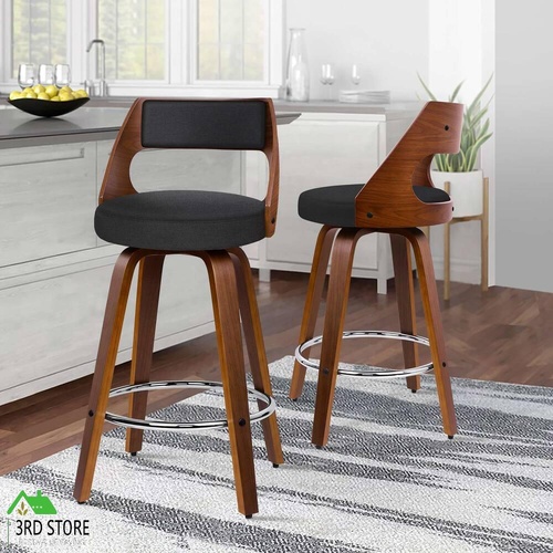 ALFORDSON 2x Swivel Bar Stools Eden Kitchen Dining Chair Wooden Fabric Black