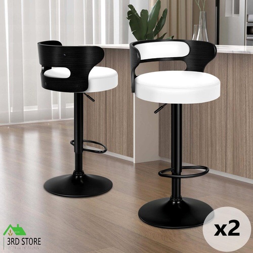 ALFORDSON 2x Bar Stool Kitchen Swivel Chair Wooden Leather Gas Lift Ramiro White