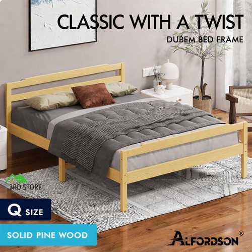 ALFORDSON Bed Frame Wooden Queen Double King Single Base Platform Timber DUBEM