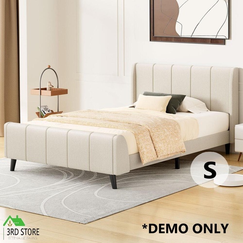 ALFORDSON Bed Frame Single Size Tufted Headboard Base Beige Fabric HUNDOLF