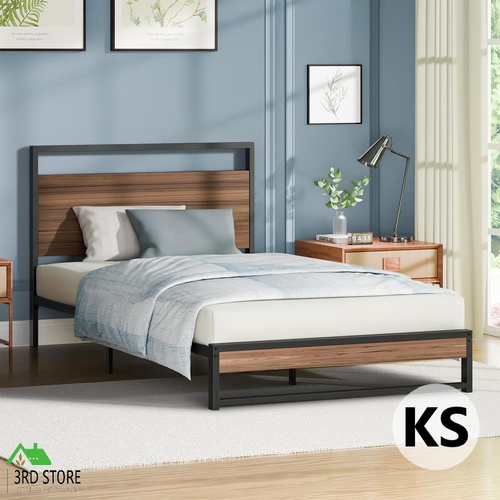ALFORDSON Metal Bed Frame King Single Industrial Platform Mattress Base Wood