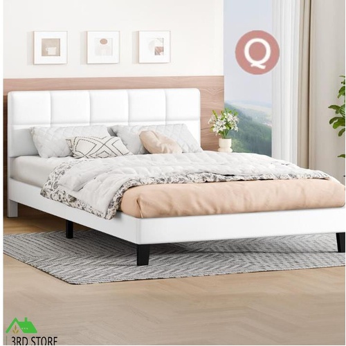 ALFORDSON Bed Frame Queen Size Wooden Slats Platform Leather White Paula
