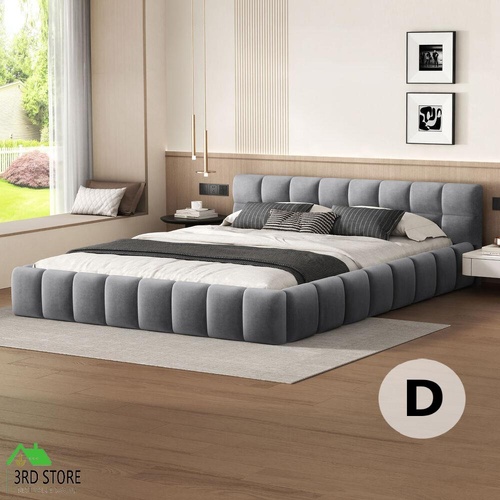 ALFORDSON Bed Frame Double Size Tufted Headboard Foundation Grey Velvet TALMON