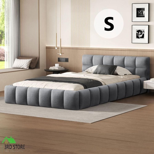 ALFORDSON Bed Frame Single Size Tufted Headboard Foundation Grey Velvet TALMON