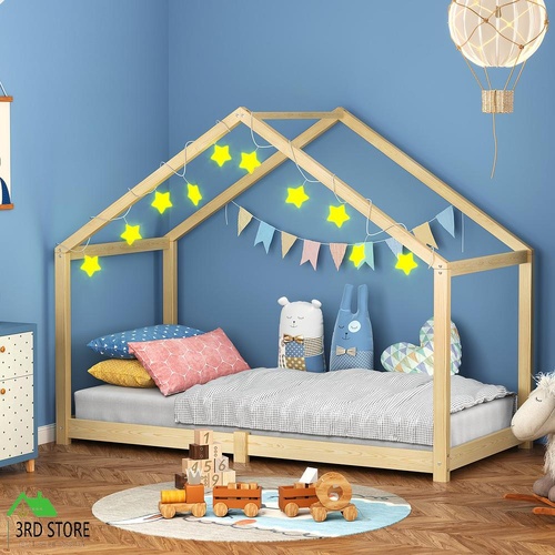 ALFORDSON Kids Bed Frame Wooden Timber Single House Frame Candice Oak