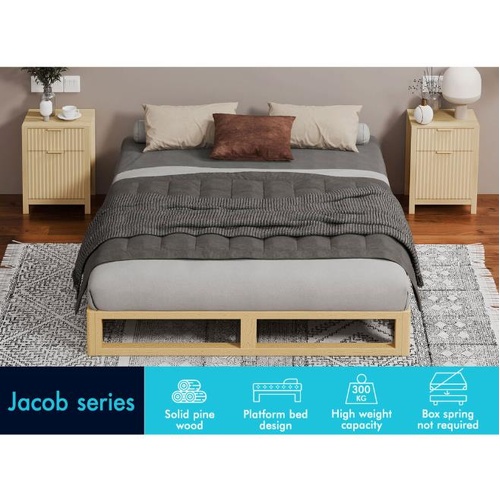ALFORDSON Bed Frame Wooden Timber Double Size Mattress Base Platform Oak JACOB