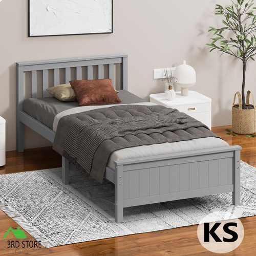 ALFORDSON Bed Frame Wooden King Single Slatted Headboard Timber Grey FABIANO
