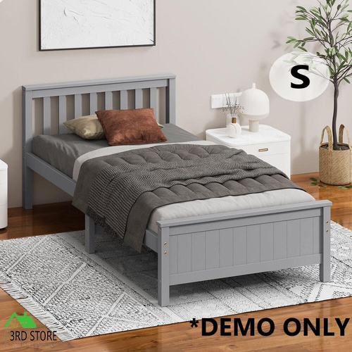ALFORDSON Bed Frame Wooden Single Size Slatted Headboard Timber Grey FABIANO