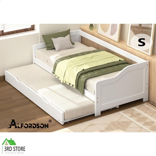 ALFORDSON Bed Frame Trundle 2x Single Size Wooden Daybed Base Timber White