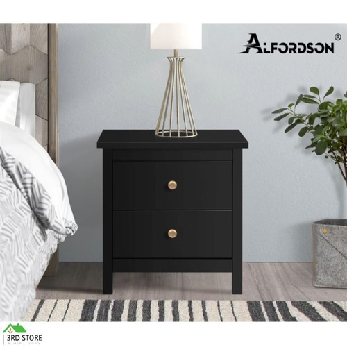 ALFORDSON Bedside Table Hamptons Nightstand Storage Side End 2 Drawers Black