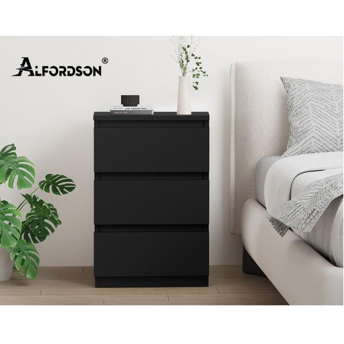 ALFORDSON Bedside Table Nightstand 3 Drawers Side End Table Black