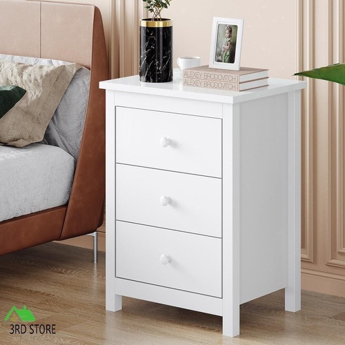 RETURNs ALFORDSON Bedside Table Hamptons Nightstand Storage Side End 3 Drawers White