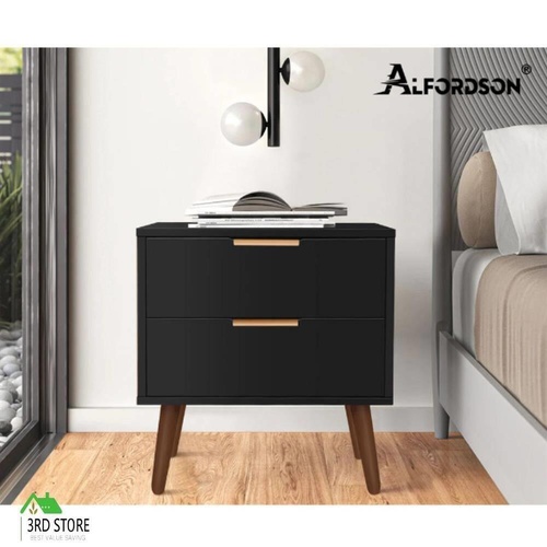 ALFORDSON Bedside Table Nightstand Side Storage Cabinet Black Scandinavian