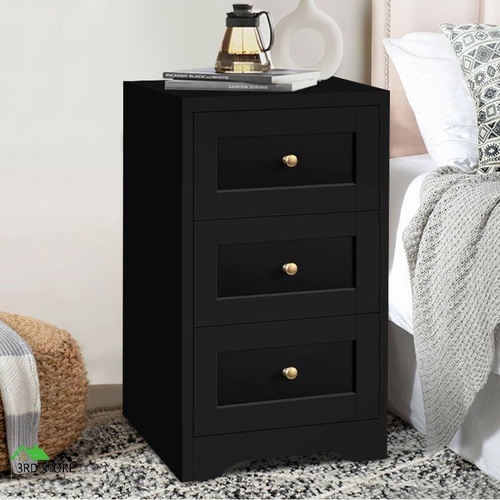 ALFORDSON Bedside Table Hamptons Storage Nightstand Side End Cabinet Black