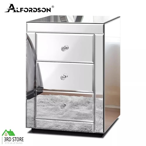 ALFORDSON Bedside Table Mirrored Cabinet Nightstand Side End Table Drawers
