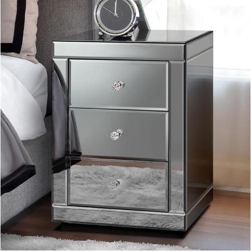 ALFORDSON Bedside Table Mirrored Cabinet Nightstand Side End Table 3 Drawers