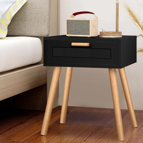 ALFORDSON Bedside Table Nightstand Side Storage Drawer Wooded Rattan Black