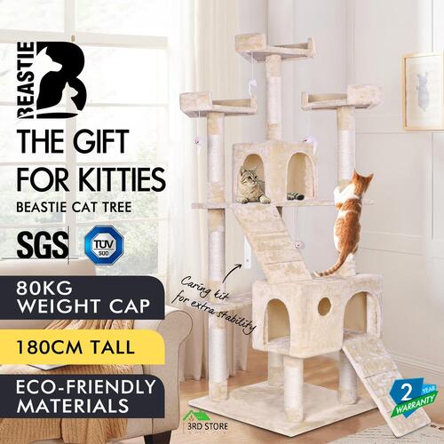 BEASTIE Cat Tree Scratching Post Scratcher Tower Condo House Furniture Wood 180