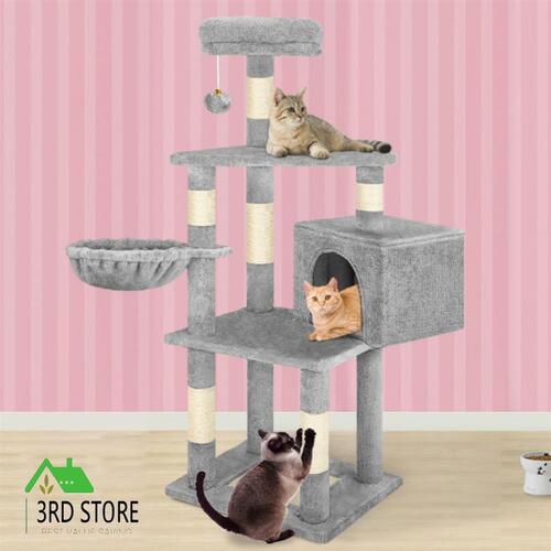 BEASTIE Cat Tree Scratcher Wood Scratching Post Tower Condo House Furniture Grey