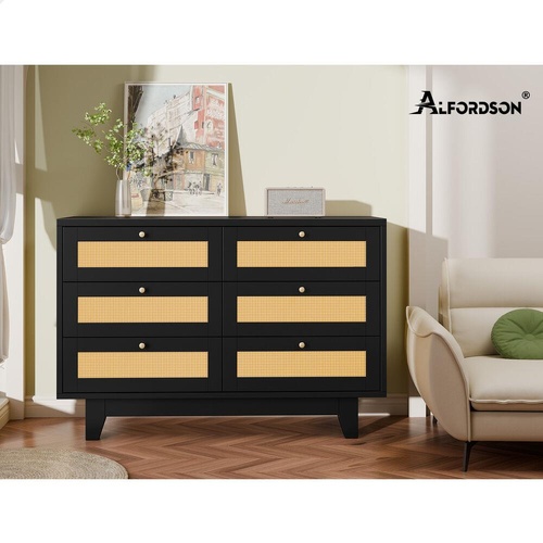 ALFORDSON 6 Chest of Drawers Rattan Storage Cabinet Dresser Tallboy Black