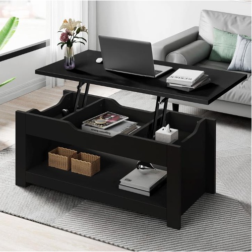 ALFORDSON Coffee Table Gas Lift Top Laptop Desk Hidden Storage Shelf Black