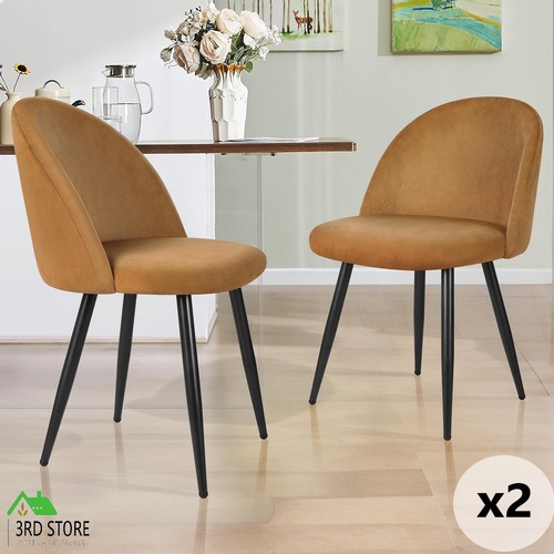 ALFORDSON 2x Dining Chairs Kitchen Accent Lounge Seat Metal Velvet Brown