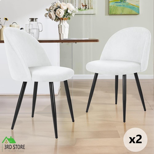 ALFORDSON 2x Dining Chairs Kitchen Accent Lounge Seat Metal Velvet White