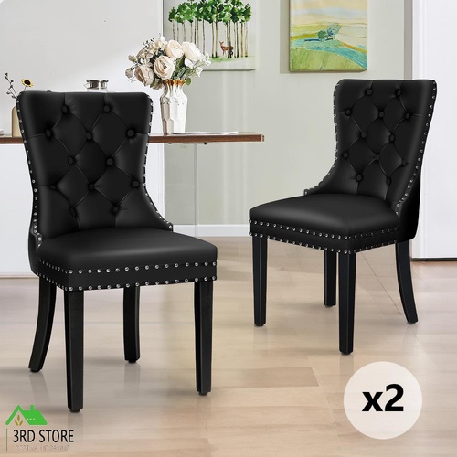 ALFORDSON 2x Dining Chairs Kitchen Lounge Padded Diamond Tufted PU Leather Black