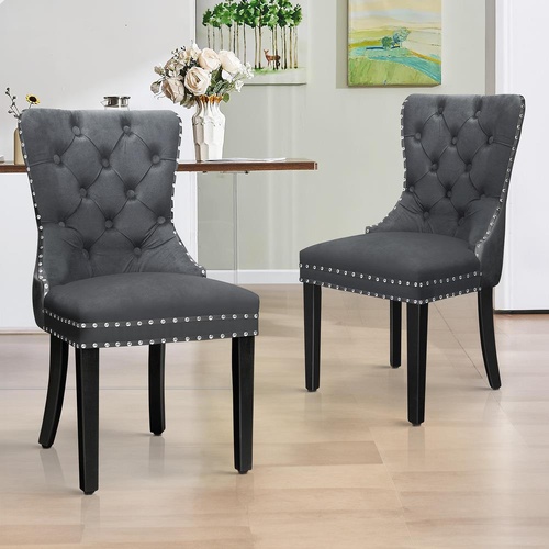 ALFORDSON 2x Dining Chairs Kitchen Lounge Padded Diamond Tufted Velvet Grey
