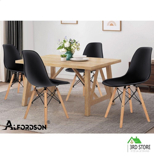 ALFORDSON 4x Dining Chairs Retro Steel Kitchen Lounge Cafe Solid Wood Black