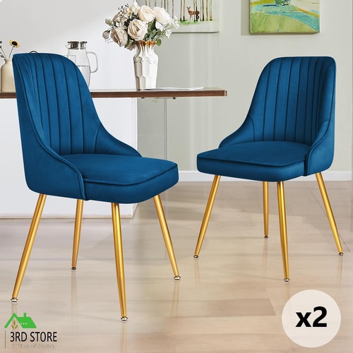 ALFORDSON 2x Dining Chairs Kitchen Accent Lounge Padded Tufted Seat Velvet Blue