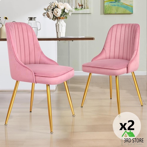 ALFORDSON 2x Dining Chairs Kitchen Accent Lounge Padded Tufted Seat Velvet Pink