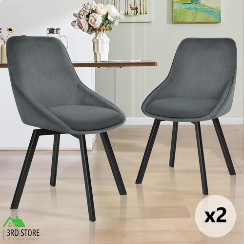 ALFORDSON 2x Dining Chairs Accent Kitchen Swivel Lounge Padded Seat Velvet Grey