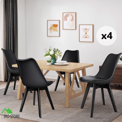ALFORDSON 4x Dining Chairs Padding Retro PU Leather Kitchen Lounge Wooden Black