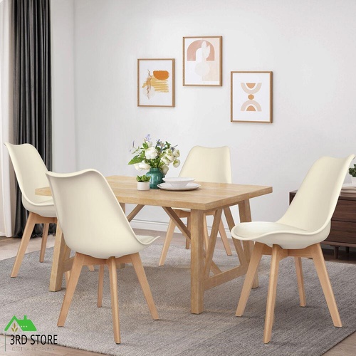 ALFORDSON 4x Dining Chairs Padding Retro PU Leather Kitchen Lounge Wooden Beige