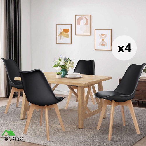 ALFORDSON 4x Dining Chairs Retro PU Leather Wooden Black
