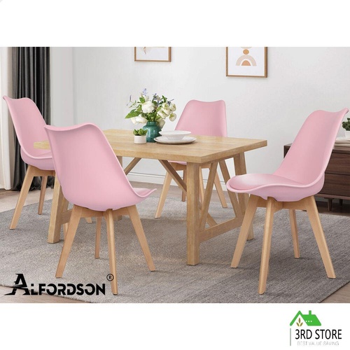 ALFORDSON 4x Dining Chairs Padding Retro PU Leather Kitchen Lounge Wooden Pink