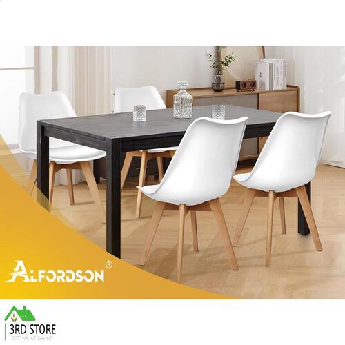 ALFORDSON 4x Dining Chairs Padding Retro PU Leather Kitchen Lounge Wooden White