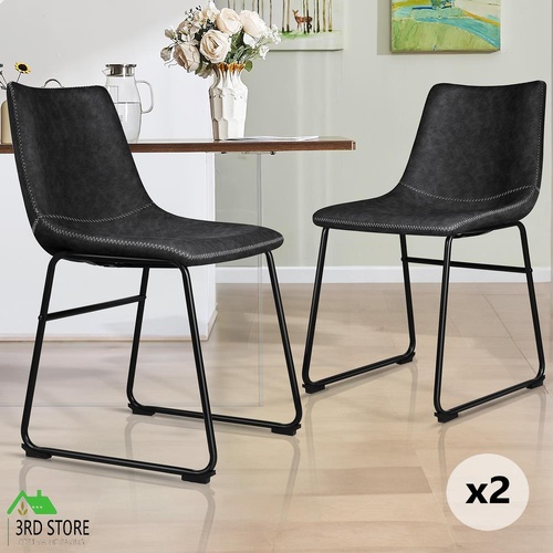 ALFORDSON 2x Dining Chairs Kitchen Lounge Cafe Seat Retro PU Leather Black