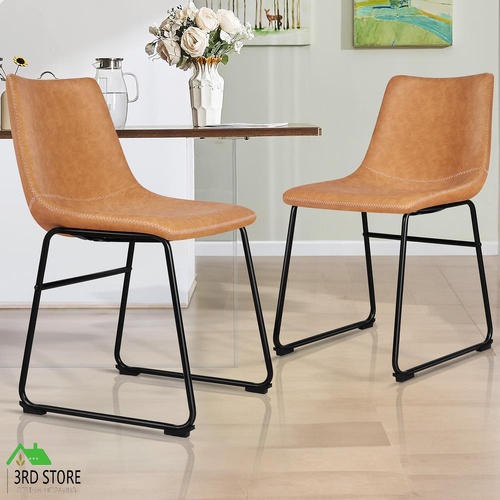 ALFORDSON 2x Dining Chairs Kitchen Lounge Cafe Seat Retro PU Leather Brown