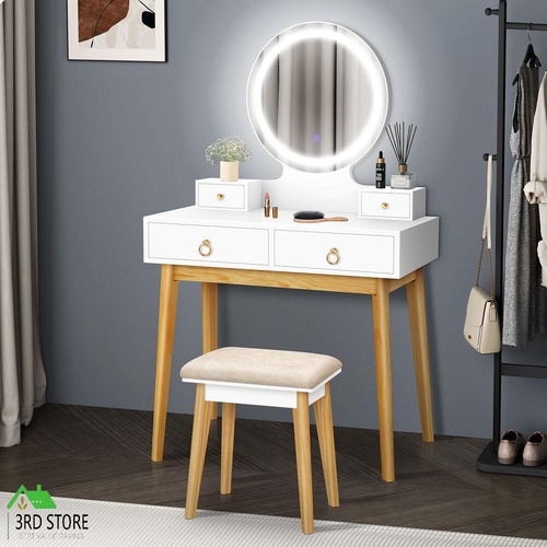 ALFORDSON Dressing Table Stool Set Makeup Mirror Vanity Desk LED Light White