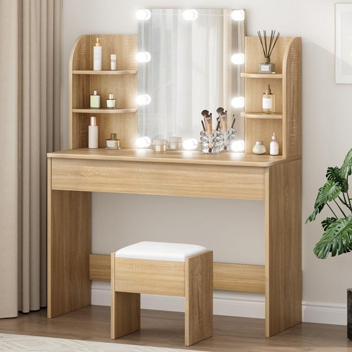 ALFORDSON Dressing Table Stool Set Makeup Mirror Vanity Desk LED Bulbs Wood