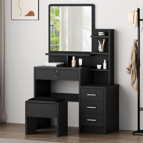 ALFORDSON Dressing Table Stool Set Makeup Mirror Drawers Vanity Desk Black