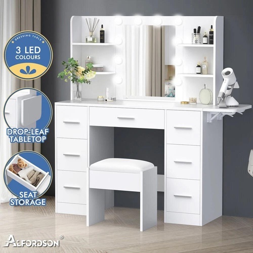 ALFORDSON Dressing Table Stool Set Makeup Mirror LED Vanity Desk Metal White