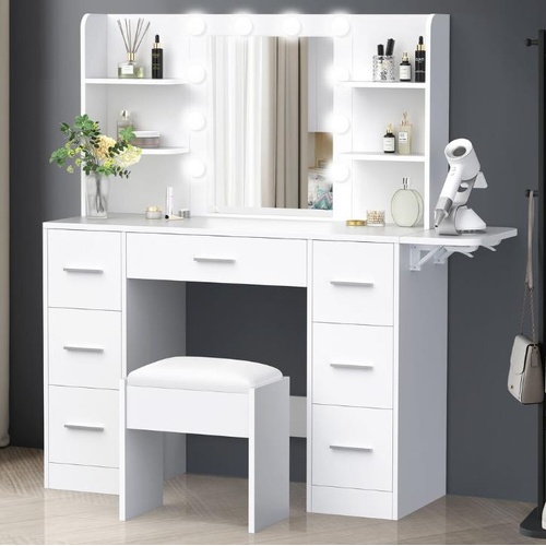 ALFORDSON Dressing Table Stool Set Makeup Mirror Vanity Desk LED Bulbs White